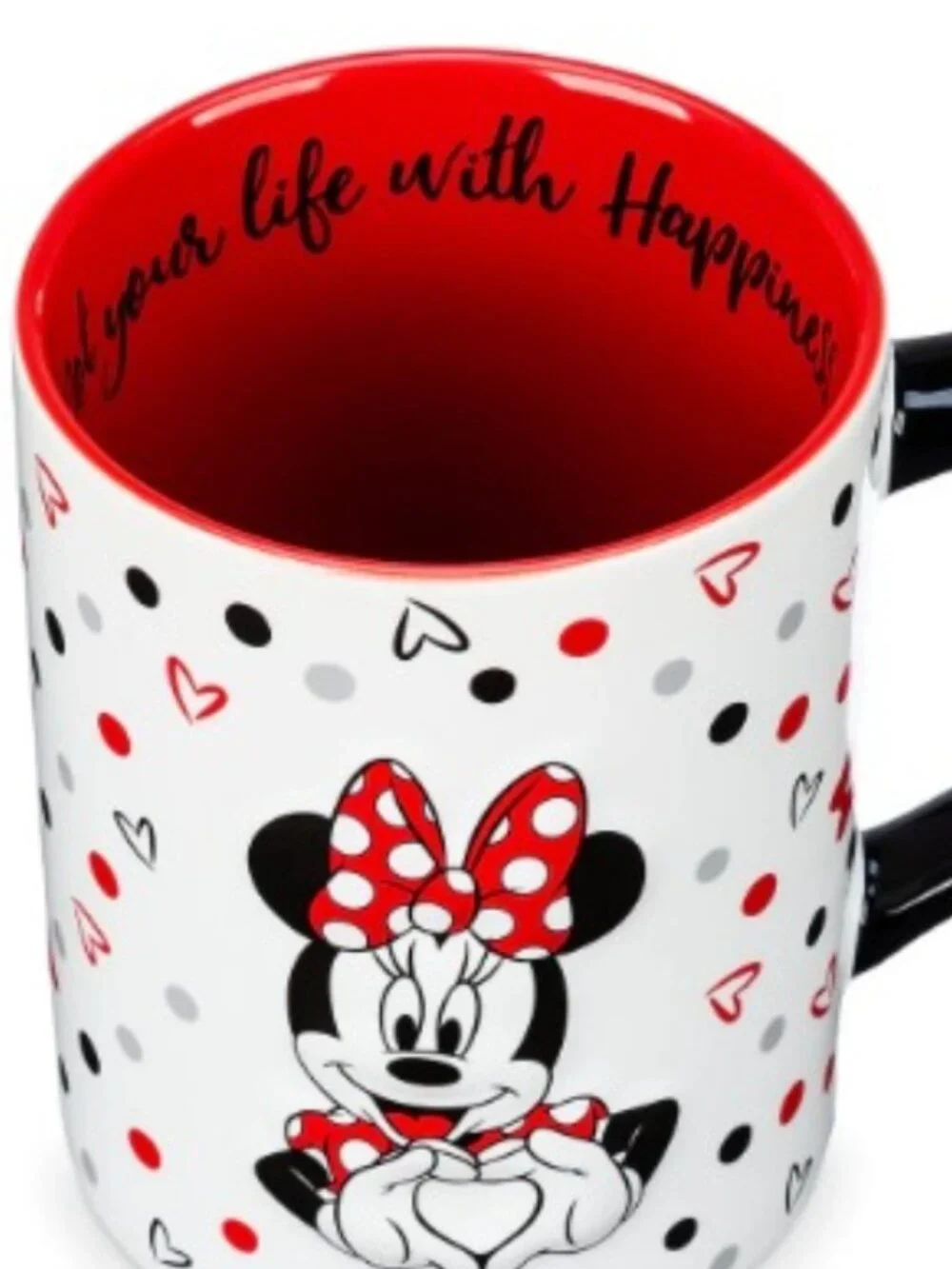 Disney Minnie Mouse Coffee Mug Cup Polka Dots & Hearts
